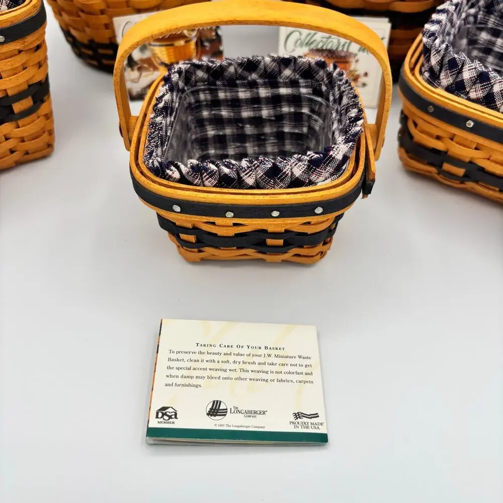 Longaberger JW Collection Miniature Basket Lot of 5 - Cards, Liners, Protectors